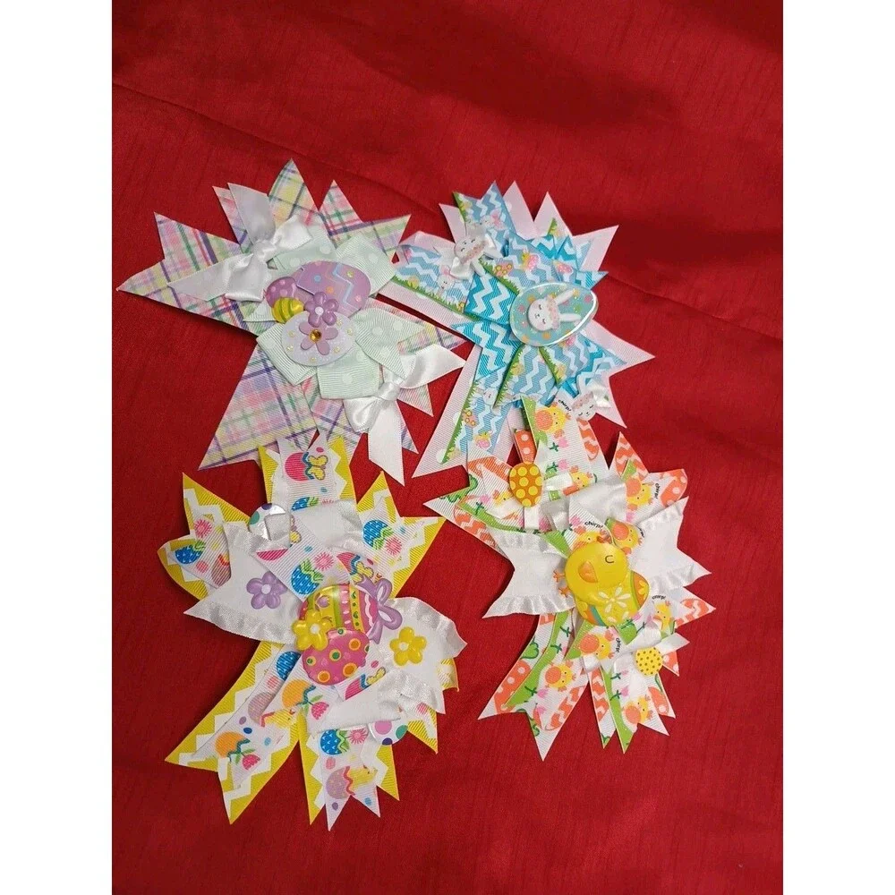 Lot Of 4 Easter Bunny Easter Egg Girls Hair Bows